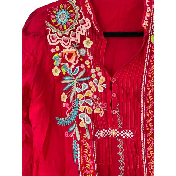 Johnny Was | S | Tunic Top Embroidered Mini Dress Red Floral - Picture 4 of 10
